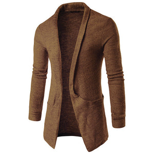 Men Fashion Autumn Winter Long Sleeves Lapel Neck Sweater Coat