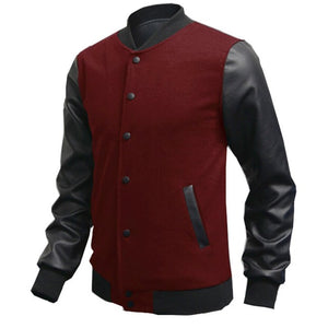 Mens Personalized Leather Stitching Casual Baseball Jacket Coat
