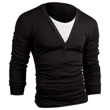 Men Fashion Long Sleeve V Neck Slim Fit Casual Henley T Shirt