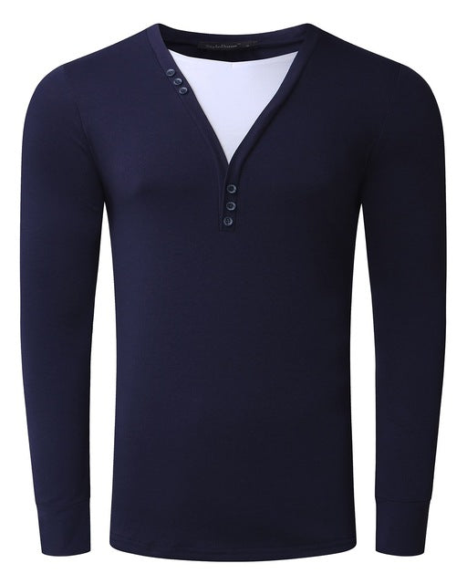 Men Fashion Long Sleeve V Neck Slim Fit Casual Henley T Shirt