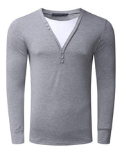 Men Fashion Long Sleeve V Neck Slim Fit Casual Henley T Shirt