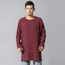 Men Comfortable Cotton Linen Men Full Long Sleeve T Shirt