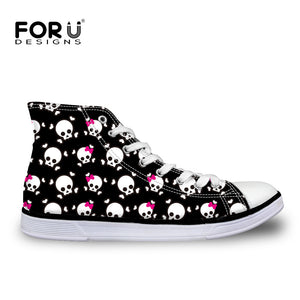 Men Vulcanize Shoes Skull Printing Canvas High Top Shoes