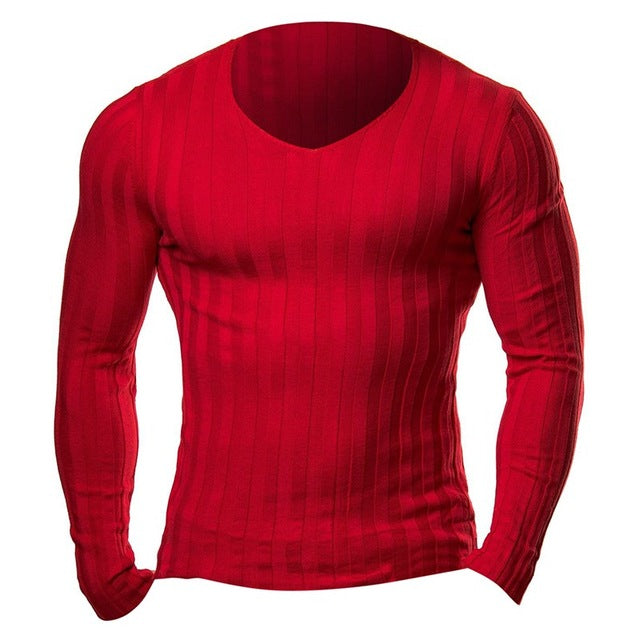 Men Bodybuilding Muscle Long Sleeve Fitness Knitted T Shirt
