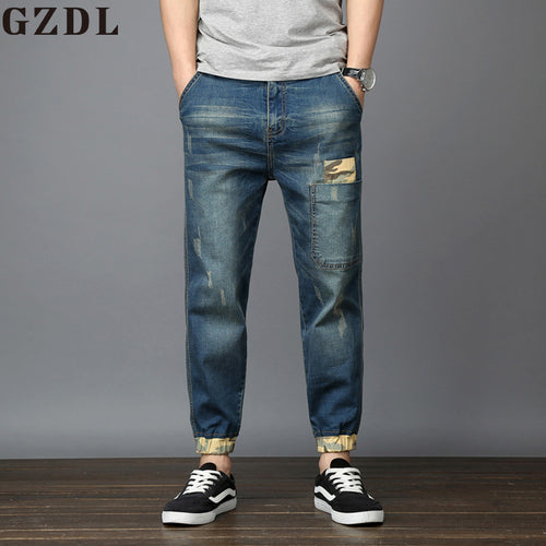 Men Blue Black Summer Thin Section Slim Elastic Jeans