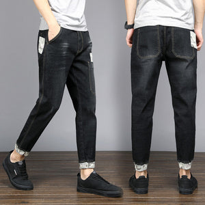 Men Blue Black Summer Thin Section Slim Elastic Jeans