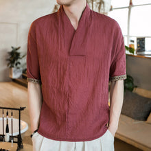 Men Solid Color Cotton Linen T Shirt