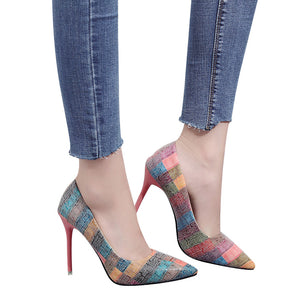 Women  Wild Mixed Colors Shallow High Heels Shoes