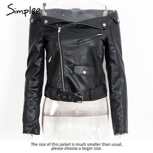 Women Black Off shoulder faux leather jacket