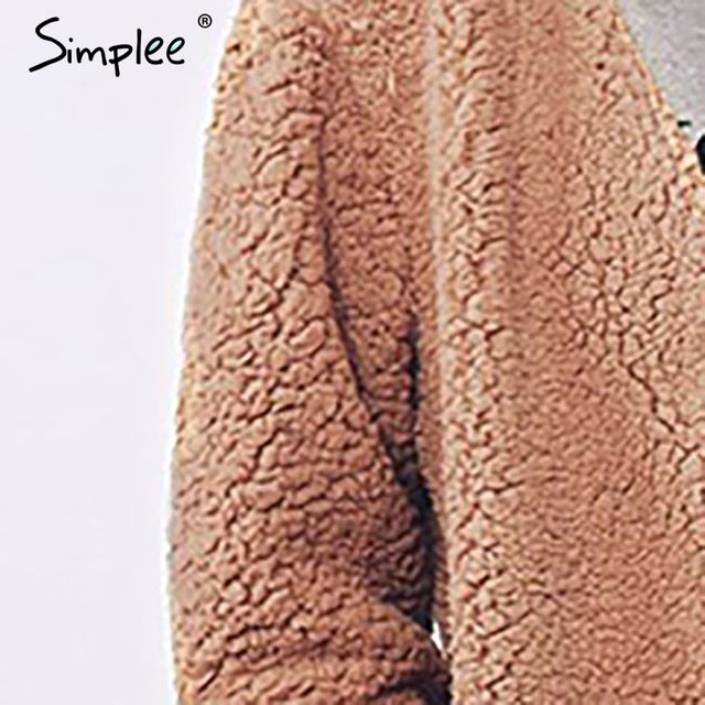 Women Faux lambswool hairy jacket coat