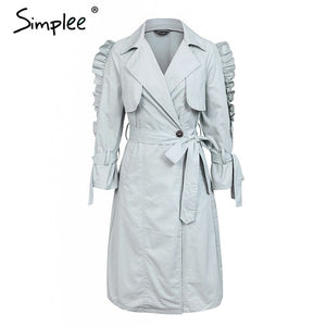 Women Elegant v neck khaki long trench coat