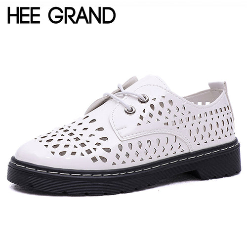 Woman Lace-up Platform Oxfords British Style Creepers Cut-Outs Flat Shoes