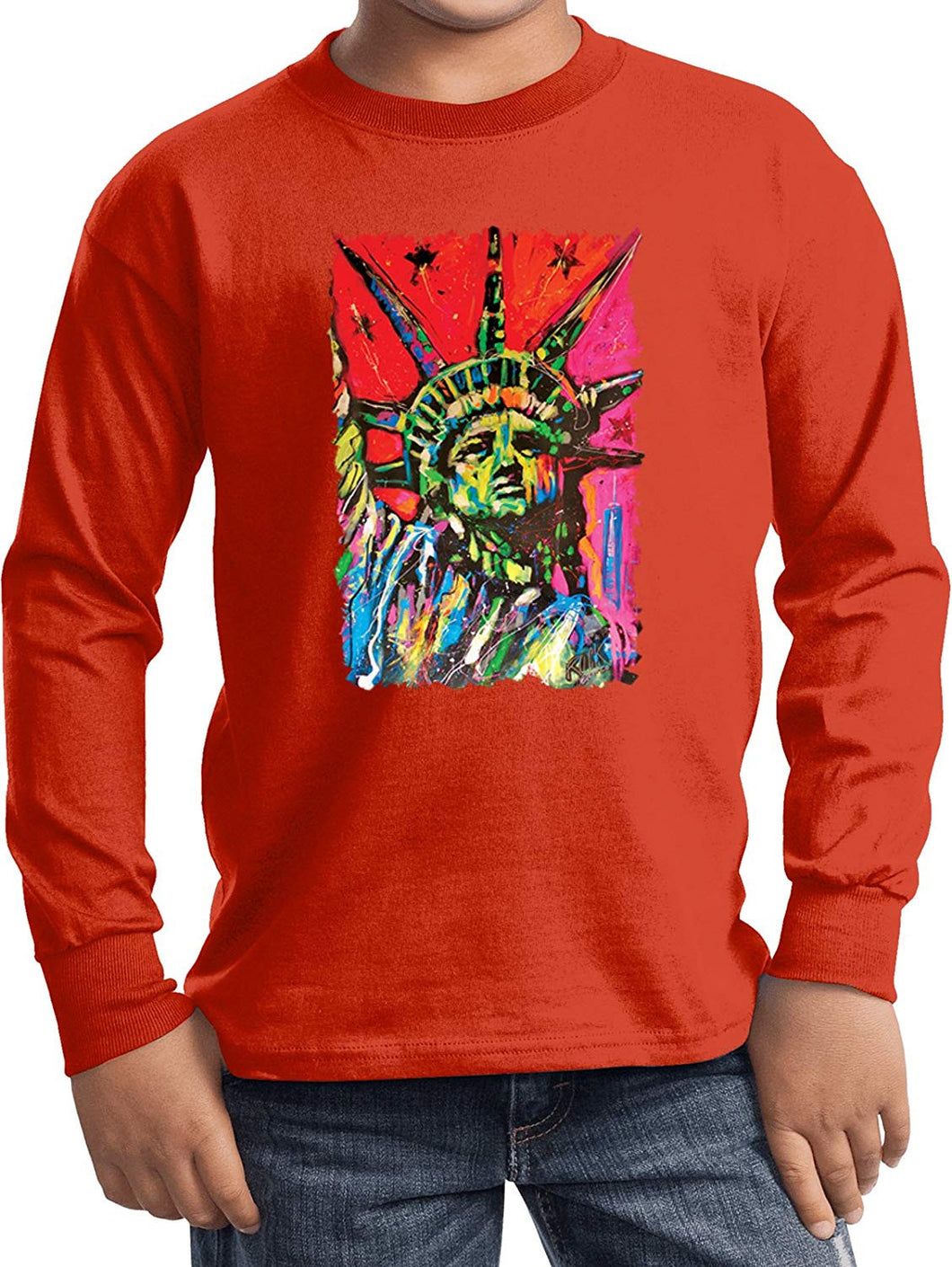 Kid USA Statue of Liberty Painting Youth Long Sleeve
