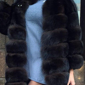 Women white O neck faux fur fluffy coat