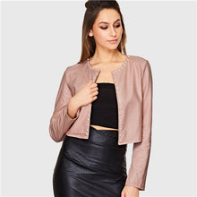 Women Pink Office Lady Streetwear PU Jackets