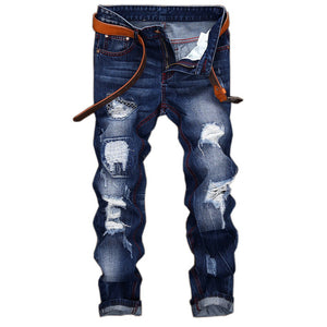 Men Pleated Straight Washed hip hop Jeans