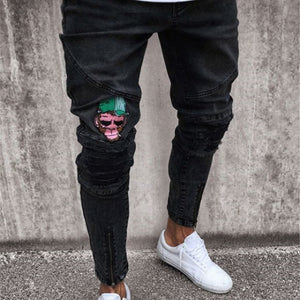 Men black homme embroidery jeans