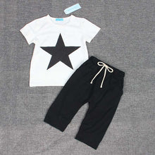 Boy & Girl Clothes Black Letter T-shirt+Imitation cowboy pants 2pcs suit