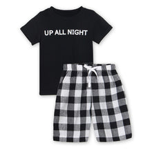 Boy Summer Popular Black White Letter T-Shirt + Plaid Pants Sets