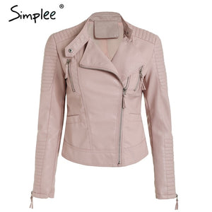 Women Casual zipper leather jacket coat