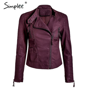 Women Casual zipper leather jacket coat