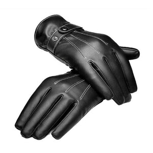 Men Winter Thicken Soft Comfortable PU Warm Simple Black Gloves