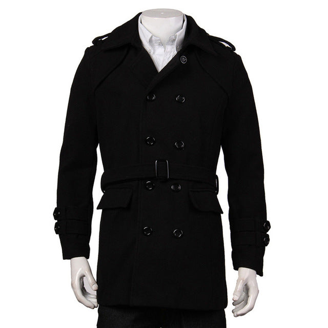 Men Winter Jackets Faux Wool Long Trench Cardigan Coat