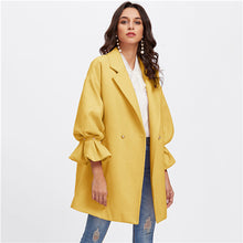 Women Yellow Elegant Drop Shoulder Pearl Detail Ruffle Cuff Highstreet Coat