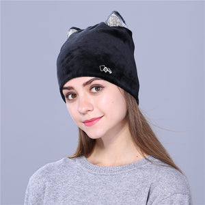 women autumn winter cute kitty children beanies hat