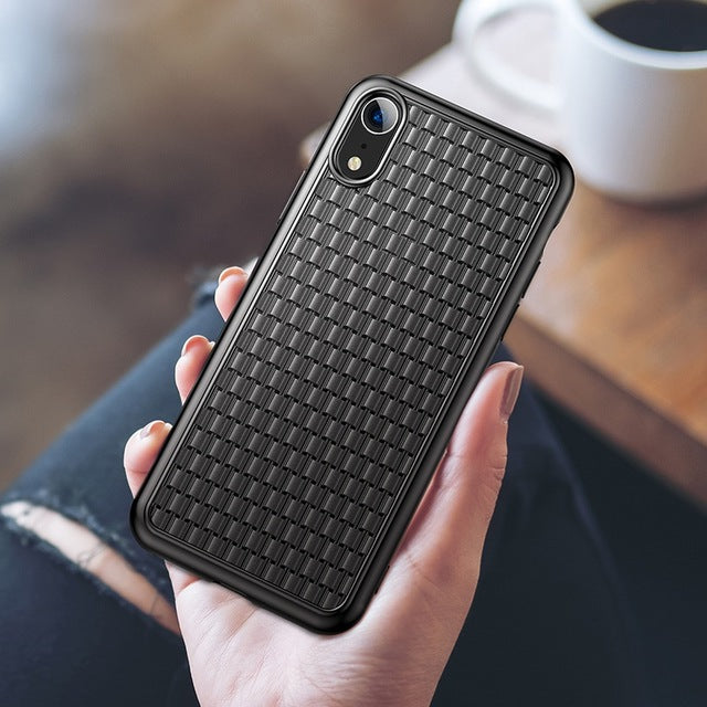 Baseus Luxury Weaving Case For iPhone Xs Xs Max XR 2018 Elegant Grid Pattern Soft Silicone Phone Case For iPhone Xs XR Cover