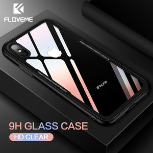 FLOVEME Tempered Glass Phone Case for iPhone X 10 , 0.7MM Protective Mobile Phone Cover Cases for iPhone 7 8 Plus 6 6s XS Max XR